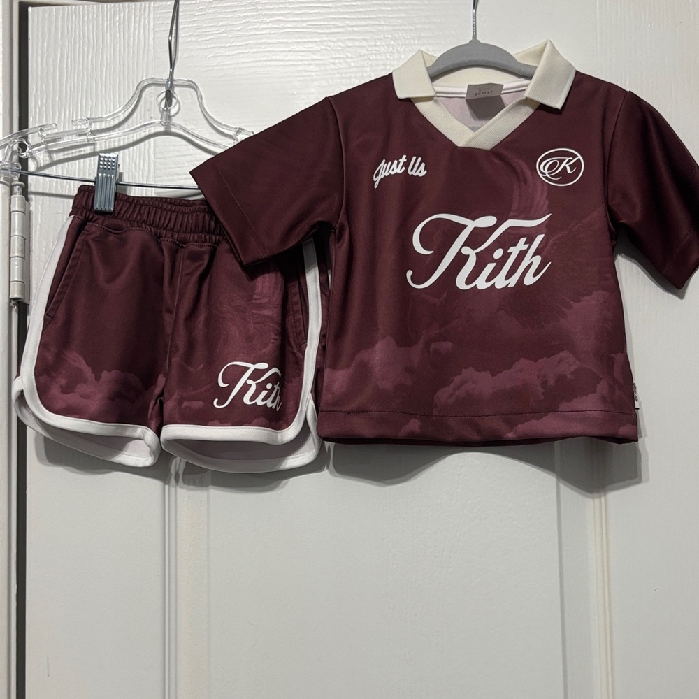 Kith Kids Maroon Polo-Style Top & Shorts Set with Cream Trim